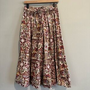 Studio West Vintage A-Line Tiered Pull On Midi Skirt Floral Boho Peasant M